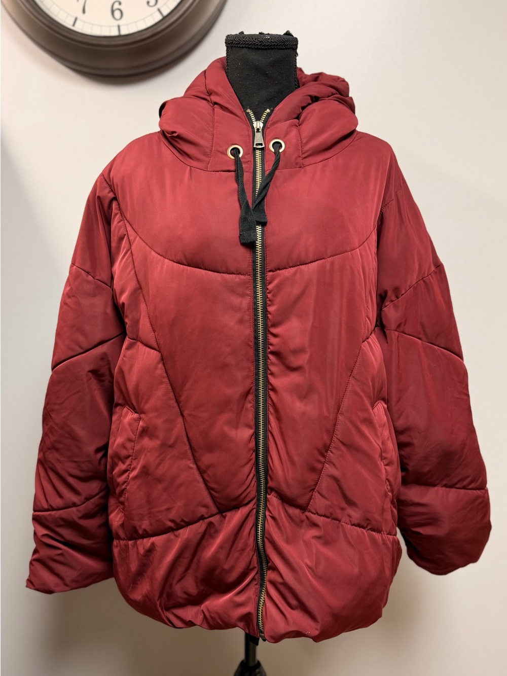 Free People Hailey Puffer Coat Wine Small Burgundy Hooded Jacket Oversized Warm